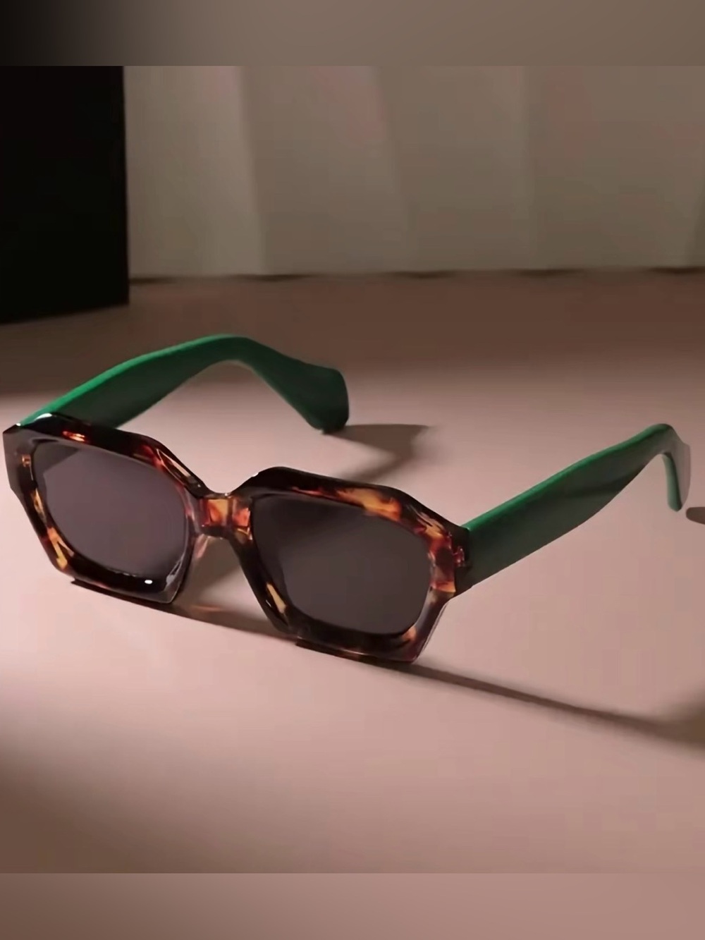 Tortoiseshell Square Sunglasses with Green Temples